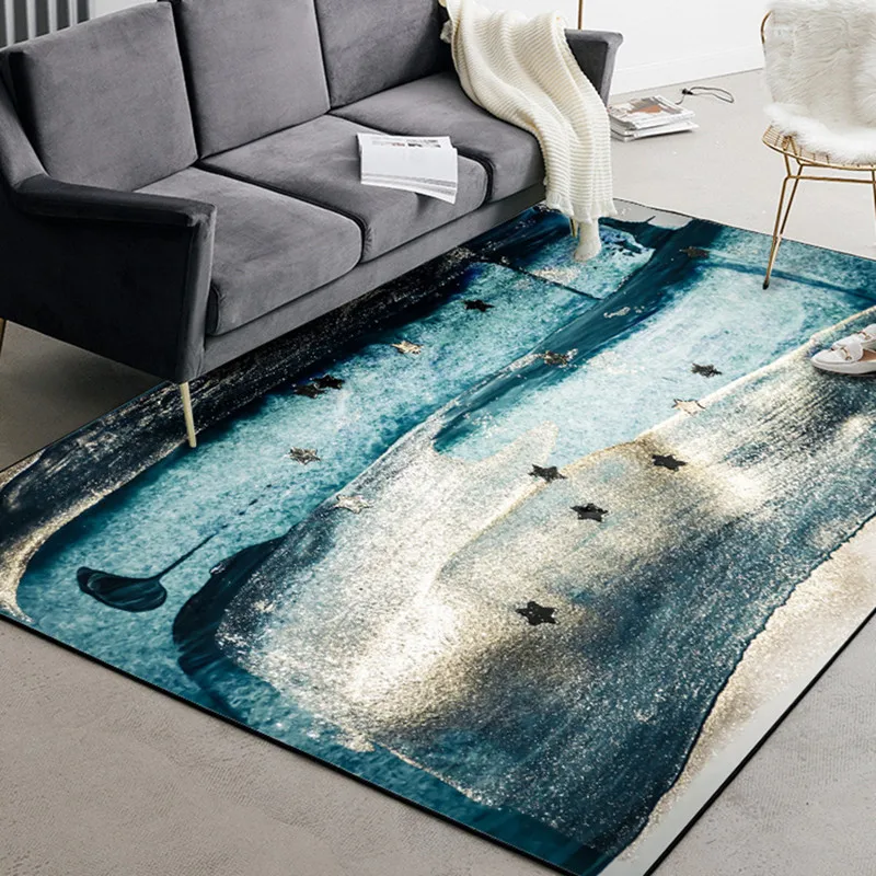 

Modern Abstract Art Sky Blue Sea Water Gold Rugs And Carpets For Living Room Bedroom Hallway Carpet Kids Room Antiskid Floor Mat