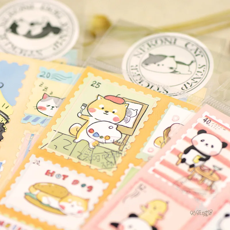 Koreański Import Nekoni słodki kociak Panda Shiba stempel Stick naklejki dekoracyjne papeteria Scrapbooking DIY dial Album Stick