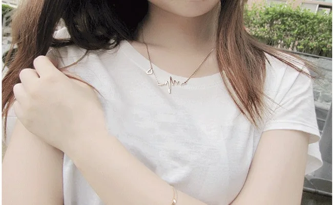 Einfache Welle Herz Halskette Chic Ekg Puls Charme Anhänger Halskette Blitz Frauen Vintage Mode Schmuck Zubehör Gold Farbe – Detail 5