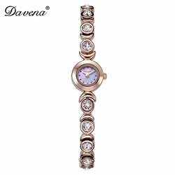 Luxury Davena Lady Woman Mini Watch Elegant Mother-of-pearl Fashion Hours Crystal Steel Bracelet Party Girl's Birthday Gift Box