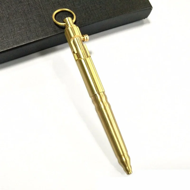 EDC Self-defense Brass Pen Hand Machine Gun Pen Creative Copper Retro Bronze Bolt Bolt Tactical Pen Hanging Ring Outdoor Pen