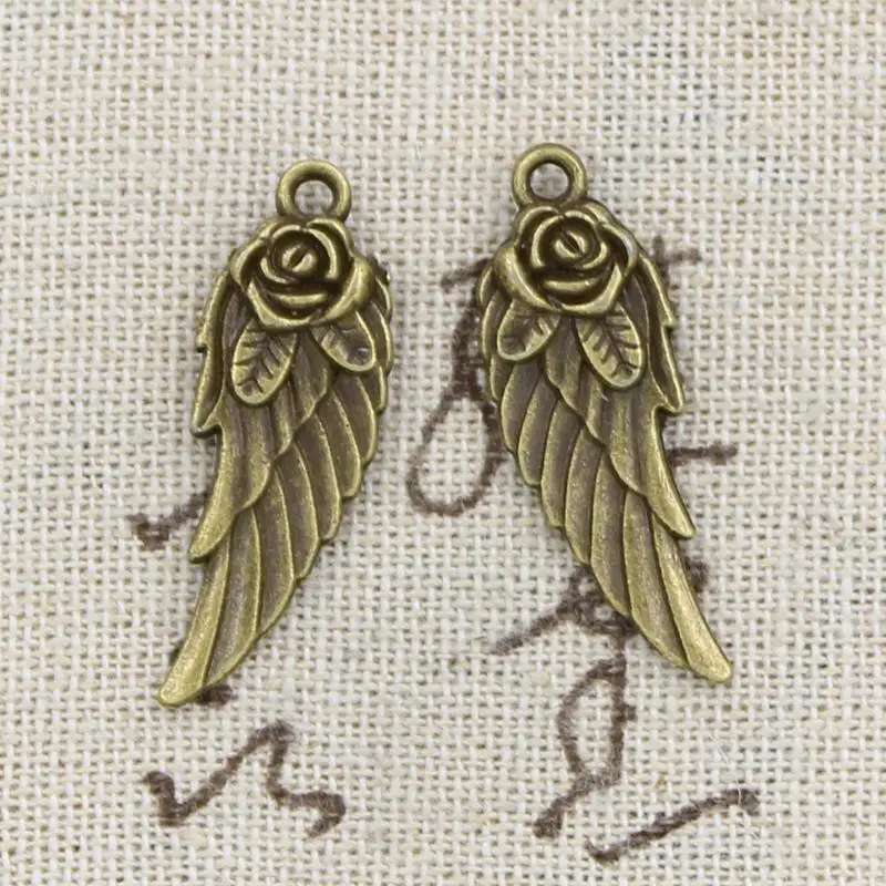 12pcs Charms Angel Wings Flower 30x12mm Antique Bronze Silver Color Pendants Making DIY Handmade Tibetan Bronze Jewelry