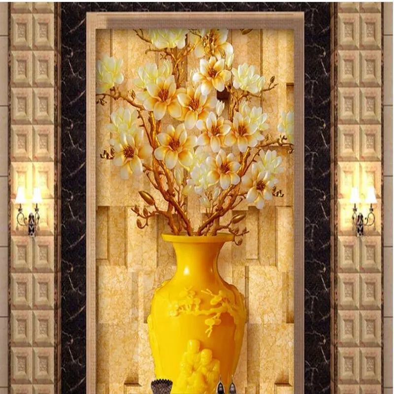 wellyu Custom large - scale murals Jinyu Man Tang Choi carved magnolia three - dimensional aisle background wall wallpaper