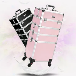 New Women Trolley Cosmetic Bags on Wheel,Nails Makeup Toolbox,Detachable Foldable Beauty Box Travel bag Rolling Luggage Suitcase