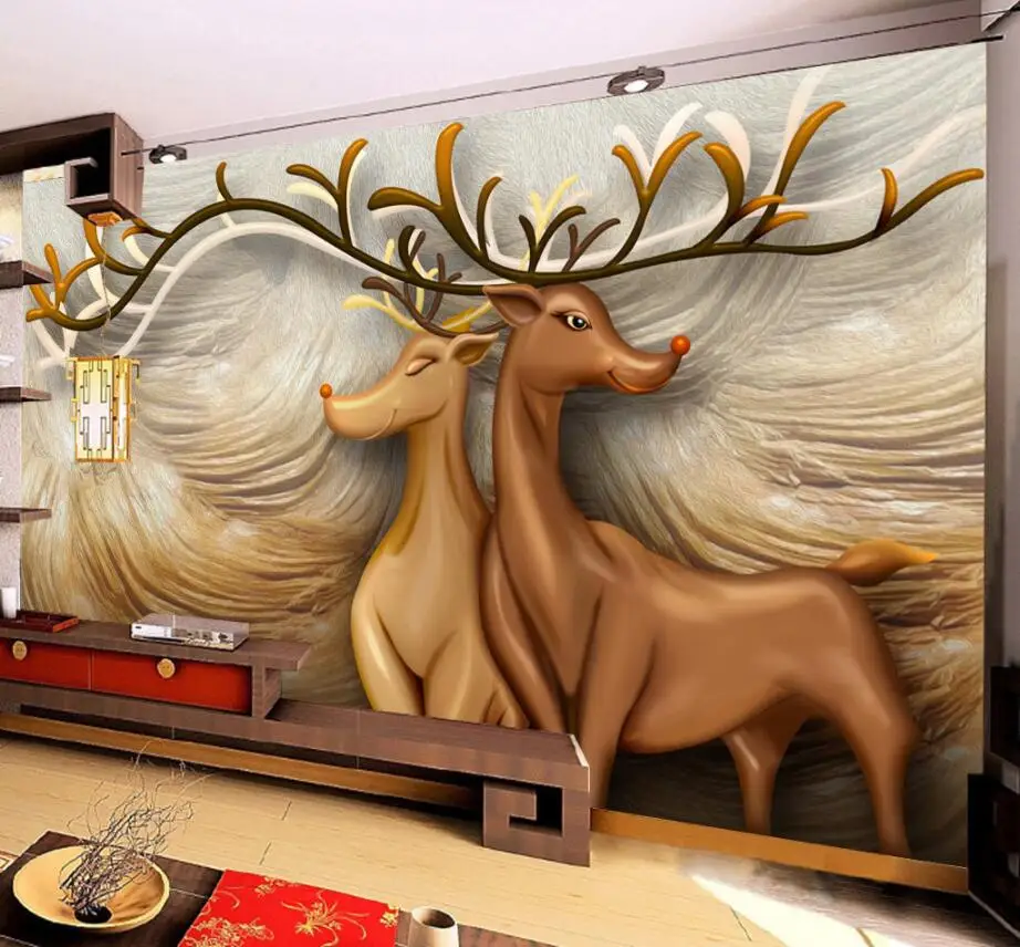 

Custom Wallpaper 3D Stereo Art Relief Deer Sofa Background Wall Living Room Bedroom Background wall mural 3d wallpaper Beibehang