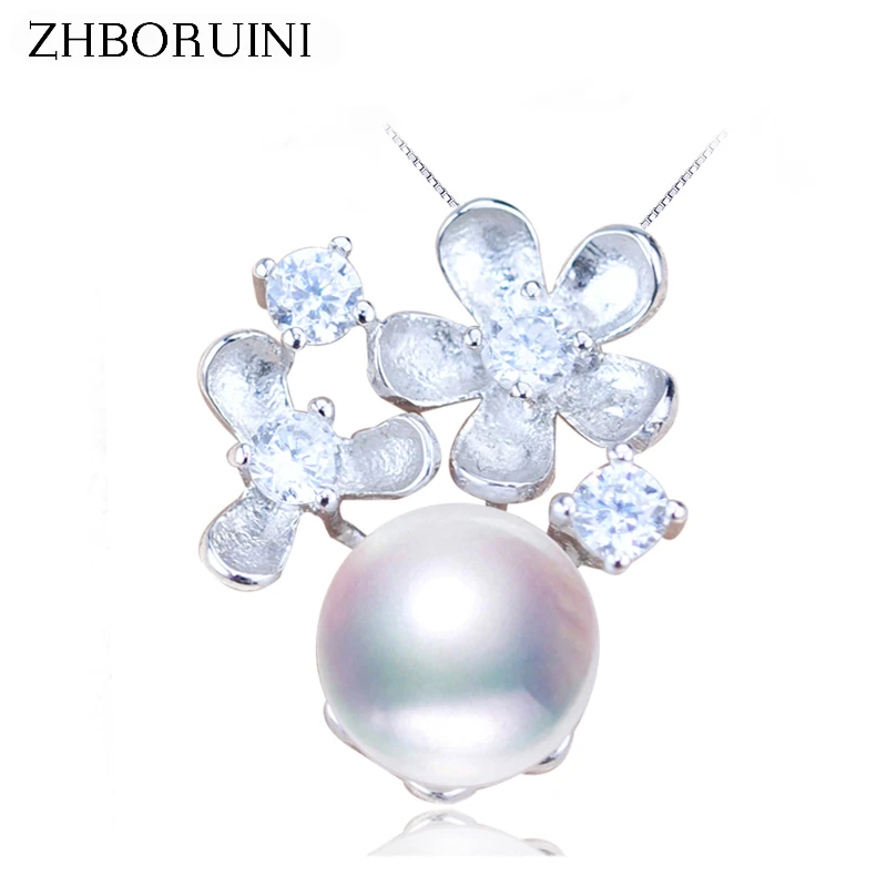 ZHBORUINI 2019 New Pearl Necklace Flower Pendant 925 Sterling Silver Jewelry Natural Freshwater Pearl Jewelry For Women Gift