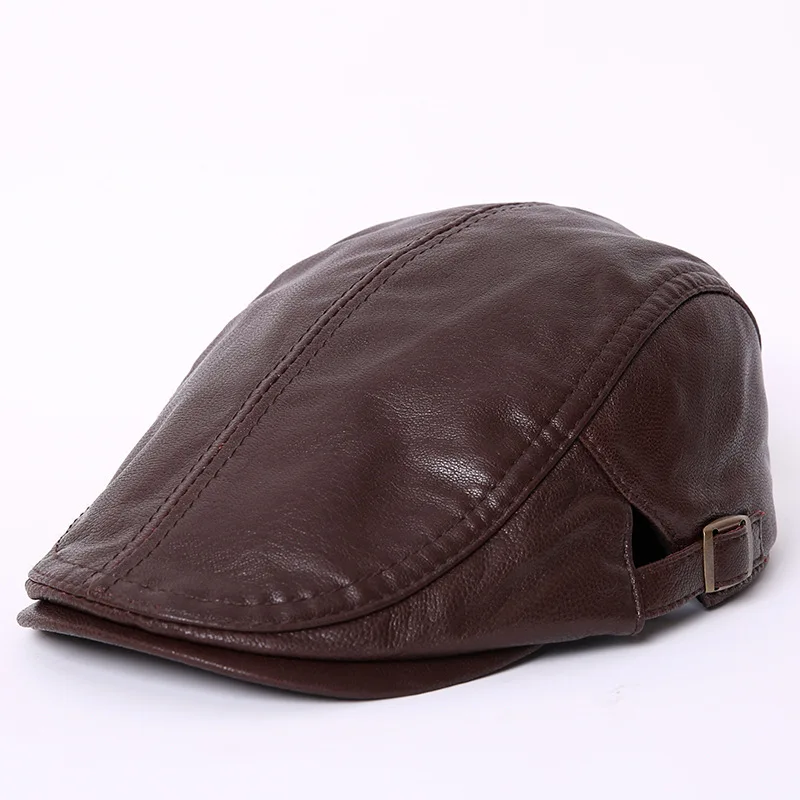 Men's Genuine Leather Visor Cap Men Genuine Leather Newsboy Hat Cap Gatsby Flat Golf Cabbie Baker Beret Retro Hat  B-7261