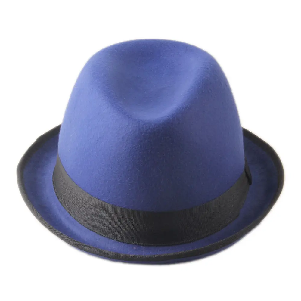 LUCKYLIANJI Retro Hard Felt Women Men Fold Brim Billycock Sag Top Bowler Derby Jazz Fedora Hat (One Size:57cm)