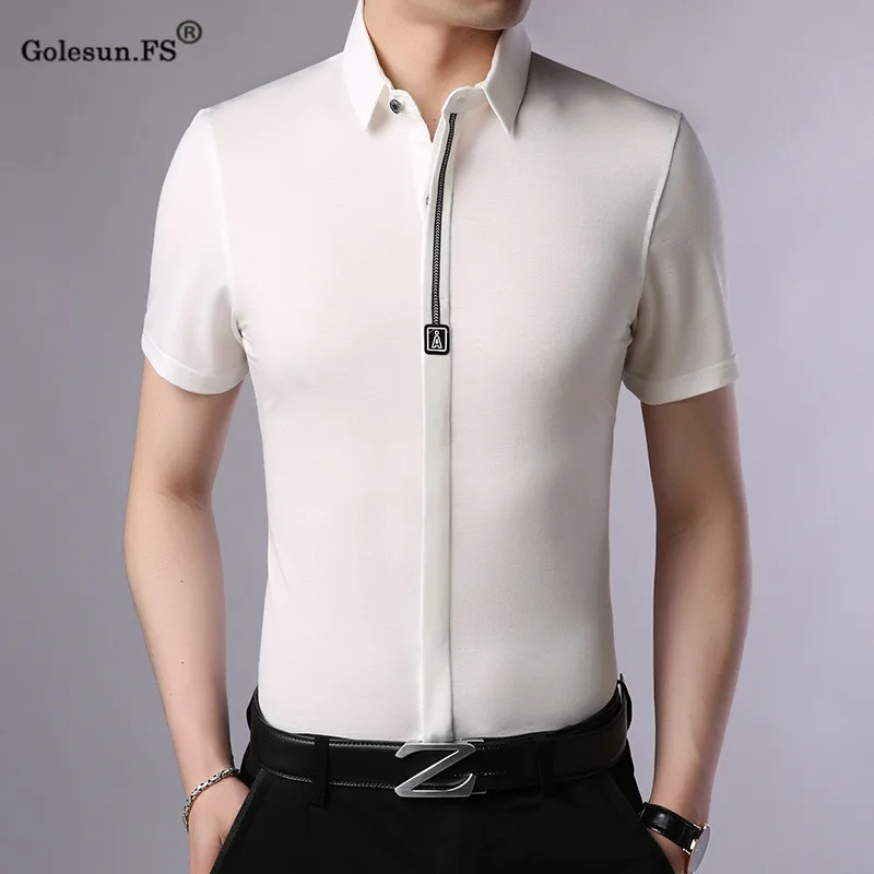 

New Arrival Summer Men Solid Bussiness Slim Shirts Male Classic Casual Short sleeve Top shirts Clothing men 12805