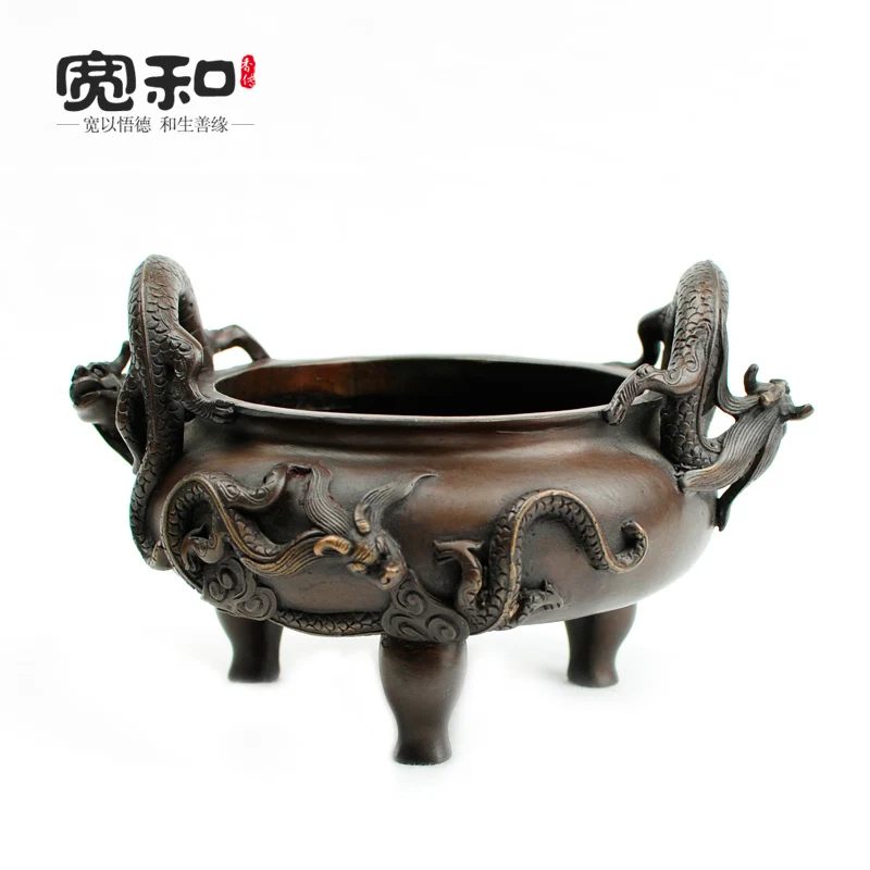 Copper hand polished tripod incense censer Dragon ears home aromatherapy Tan Tower incense burner stove sink package mail