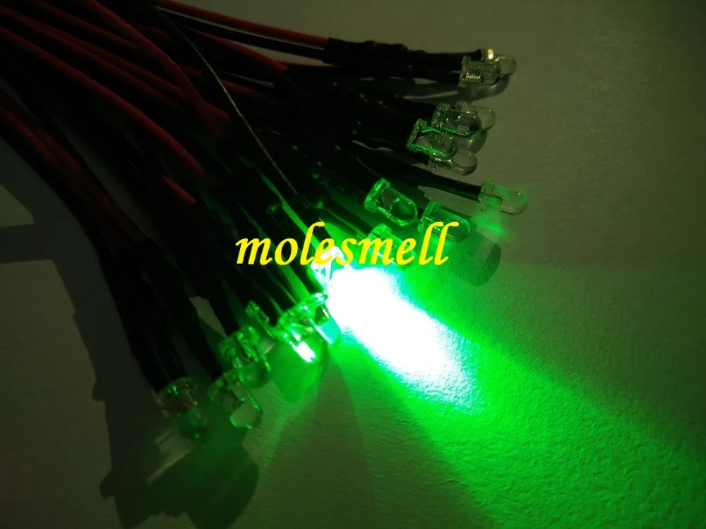

1000pcs 3mm 5v Green water clear round LED Lamp Light Set Pre-Wired 3mm green led 5V DC Wired