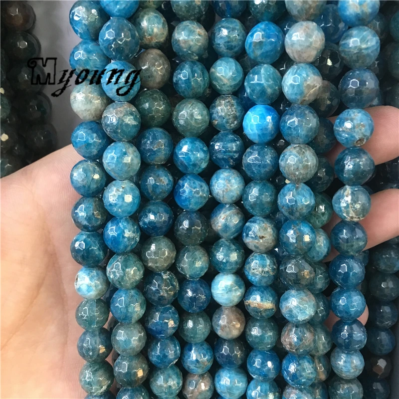 

Natural Genuine Faceted Apatite Round Loose beads,Blue Natural Stone beads for jewelry making MY1928