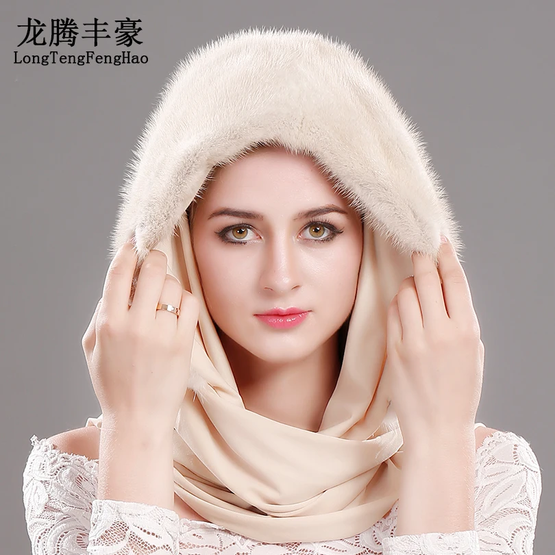 

Warm Winter Full Mink Hat With Scarf New Style Genuine Mink Fur Beanie And High-Quality Natural Fur Scarf Free Shipping