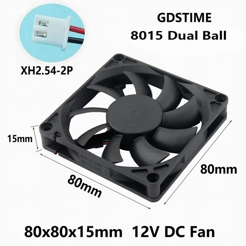 

10 Pcs Gdstime DC 12V Dual Ball 80x80x15mm Brushless Cooling Fan 80mm x 15mm 8cm 2Pin 8015 Cooler