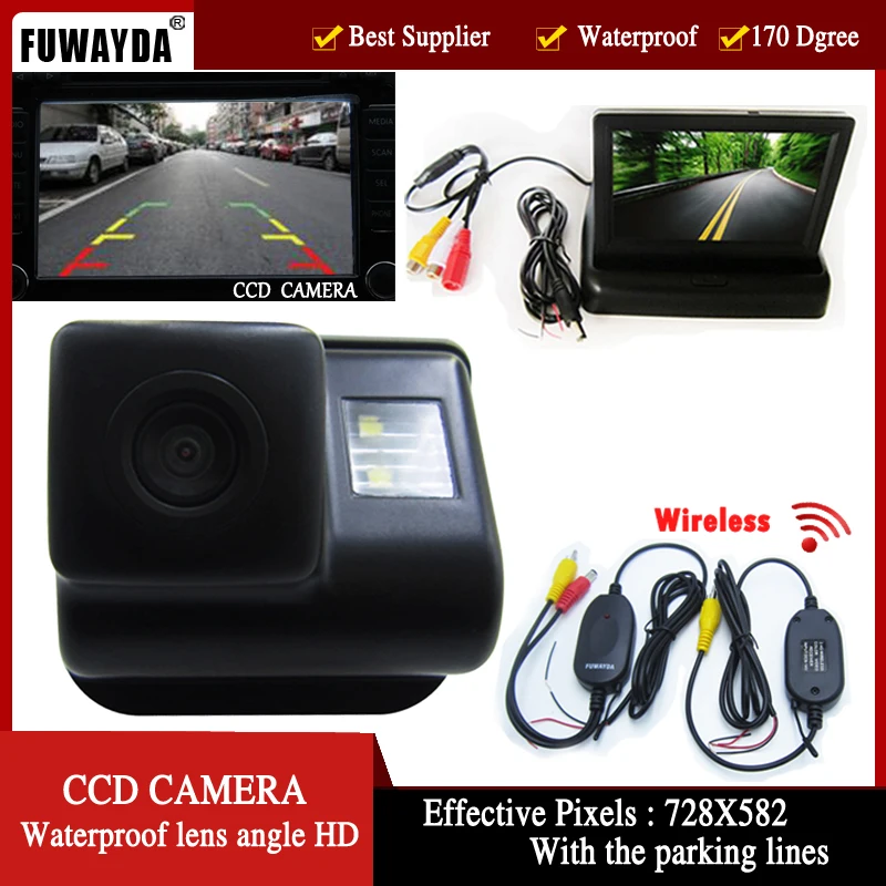 FUWAYDA wireless CCD Car Rear View Camera 170 Degree Night Vision for Mazda 6 Mazda3 CX-7 CX-9,4.3 Inch foldable LCD TFT Monitor