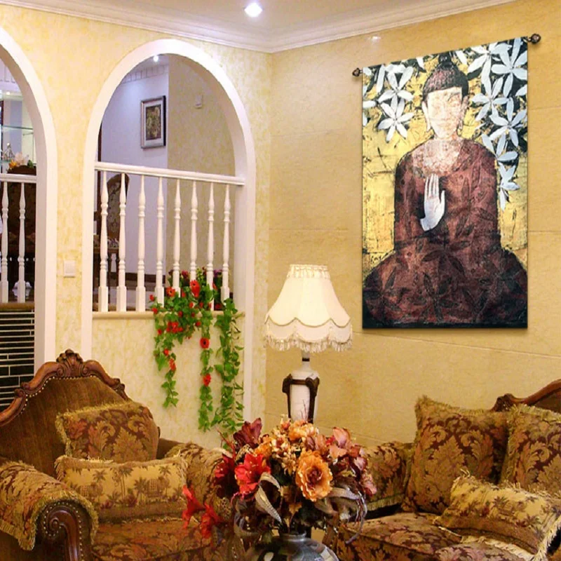 118158cm new painting highly quality jacquard fabric classical buddhist culture tapestry buddha decor wall hangings ST-32