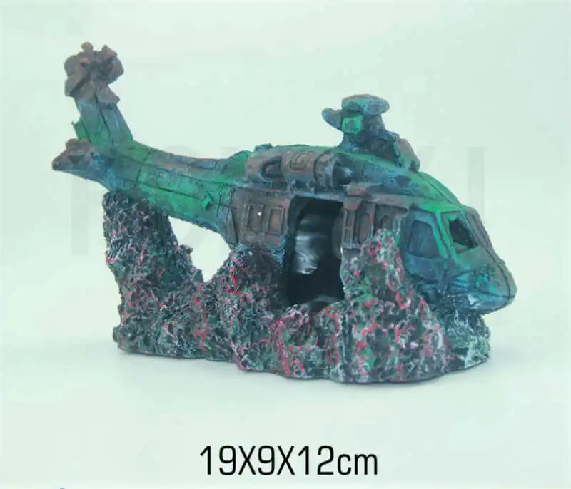 Combat Helicopter War Resin Landscape Plane Remains Wreckage for Aquarium Tank Decoration