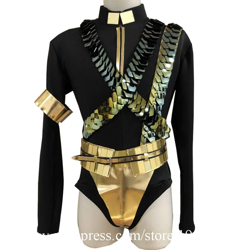 Hip Hop Modern MJ Style Performance Costume Gold Mirror Jazz Dance Suit Clothes Stage Performance Ballroom Outfit C