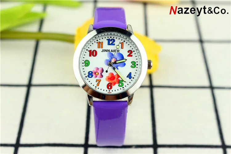 Reloj de pulsera de cuarzo diseño simple con cara de flores para niños y niñas