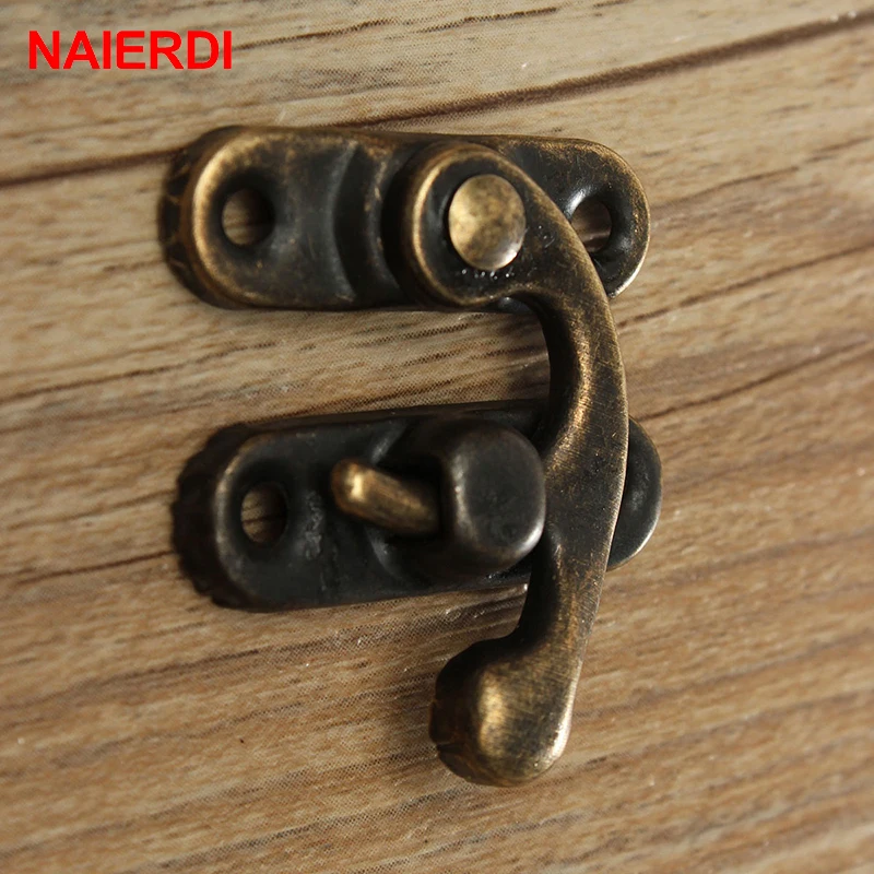 10PCS NAIERDI Kleine Antike Metall Lock Dekorative Schließbügel Haken Geschenk Holz Schmuck Box Vorhängeschloss Mit Schrauben Für Möbel Hardware