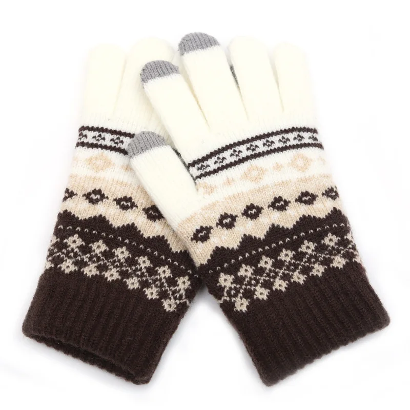 Winter Men/Women Warm Jacquard Stretch Knit Gloves Female Print Magic Accessories Wool Full Finger Gloves Thicken Mittens B43