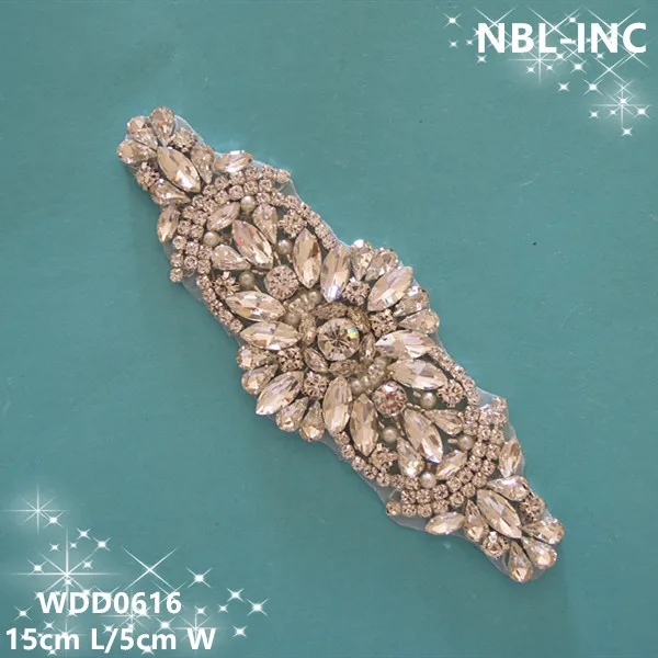 

(30PCS) Wholesale handmade beaded sewing bridal silver clear rhinestone applique for wedding dresses WDD0616