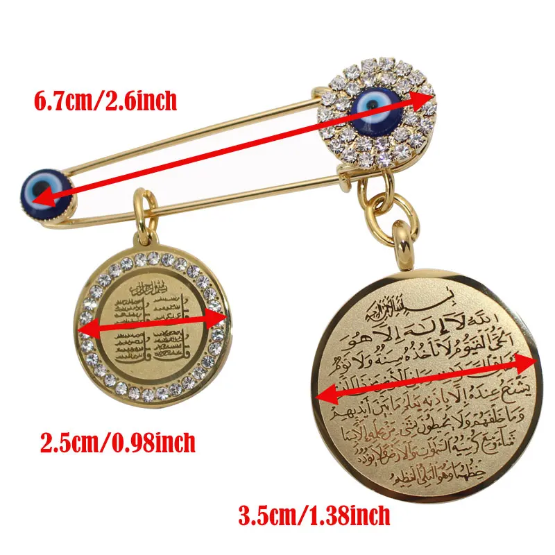 ZKD muslim islam AYATUL KURSI four Qul suras Allah turkey evil eye Stainless Steel Scarf Hijab brooch baby pin