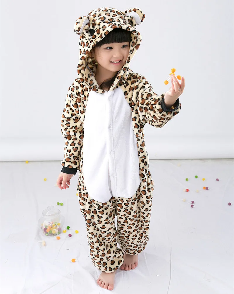 Children Cartoon Kigurumi Leopard Bear Kids Onesies Pajamas Cosplay Costume Clothing For Halloween Carnival New Year Party