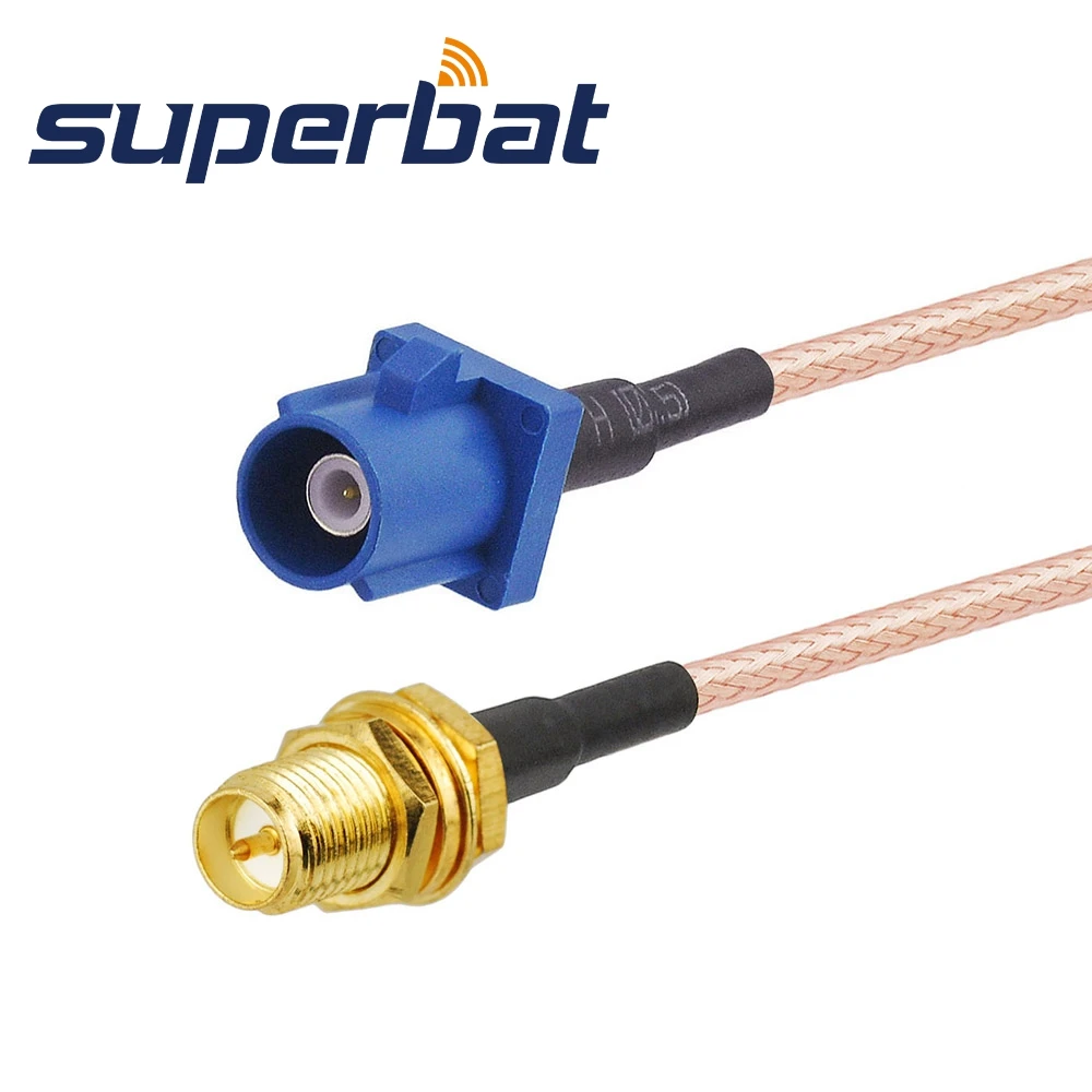 Superbat-Fakra "C" Plugue Azul para Conector Masculino RP-SMA Jack, Cabo de Jumper Pigtail, RG316, 15cm