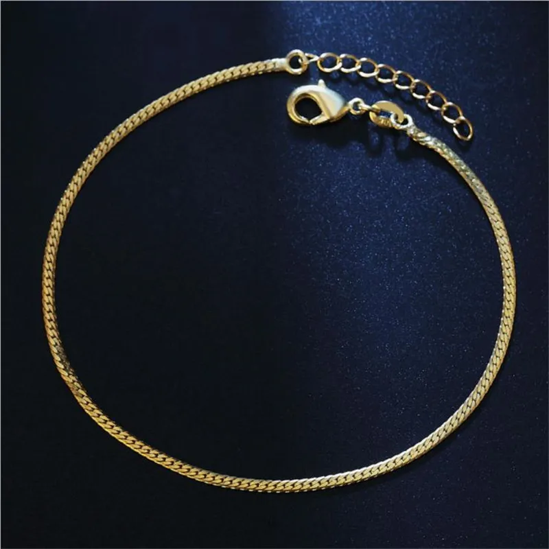 

2MM Exquisite Chain Gold Bracelets For Women Jewelry Fashion Silver925 Sterling Anklets For Girl Party Accessories Female