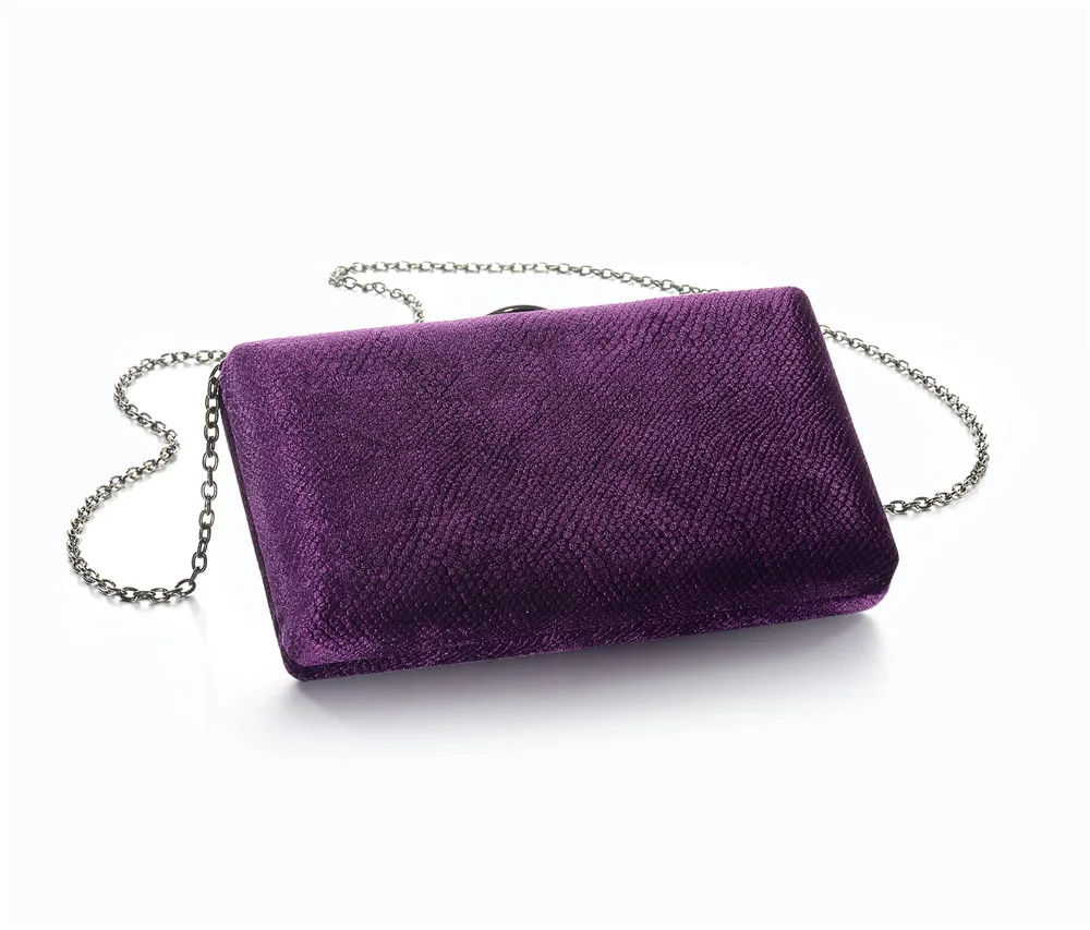 Grey/Green/Navy blue/Purple Velvet Fabric Hard Case Box Clutch Bag Evening Bags for Womens Party Prom Wedding