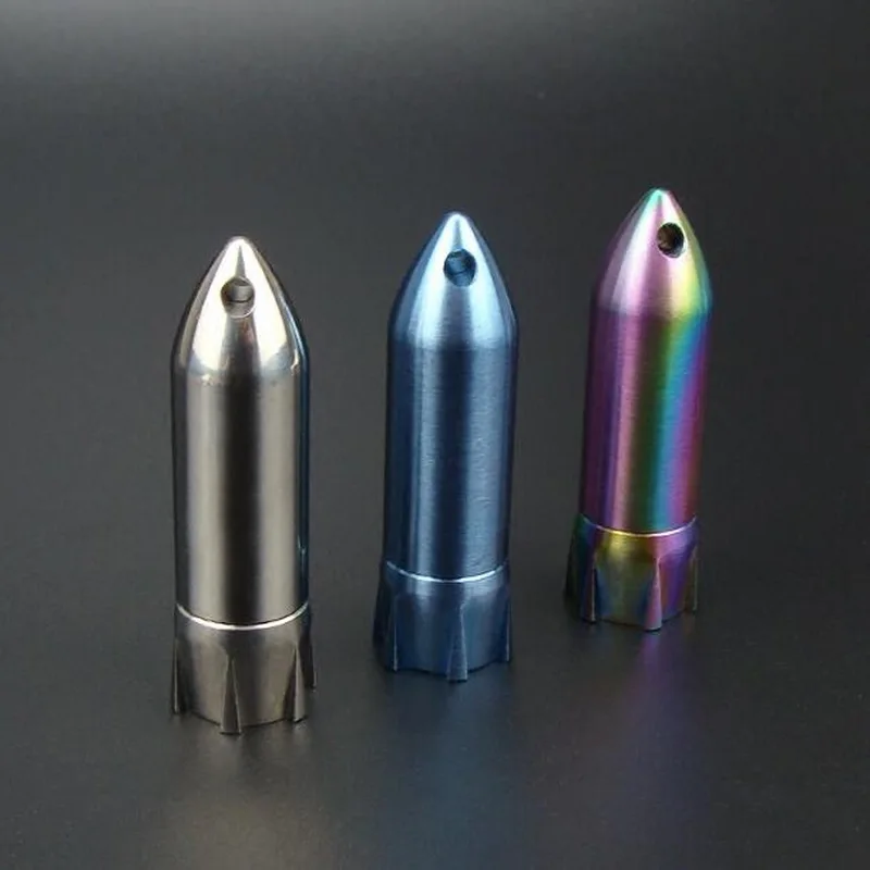 Titanium Waterproof Capsule Pill Storage Pendant Small pill box Rockets Shape Titanium Shaped parts For Outdoor