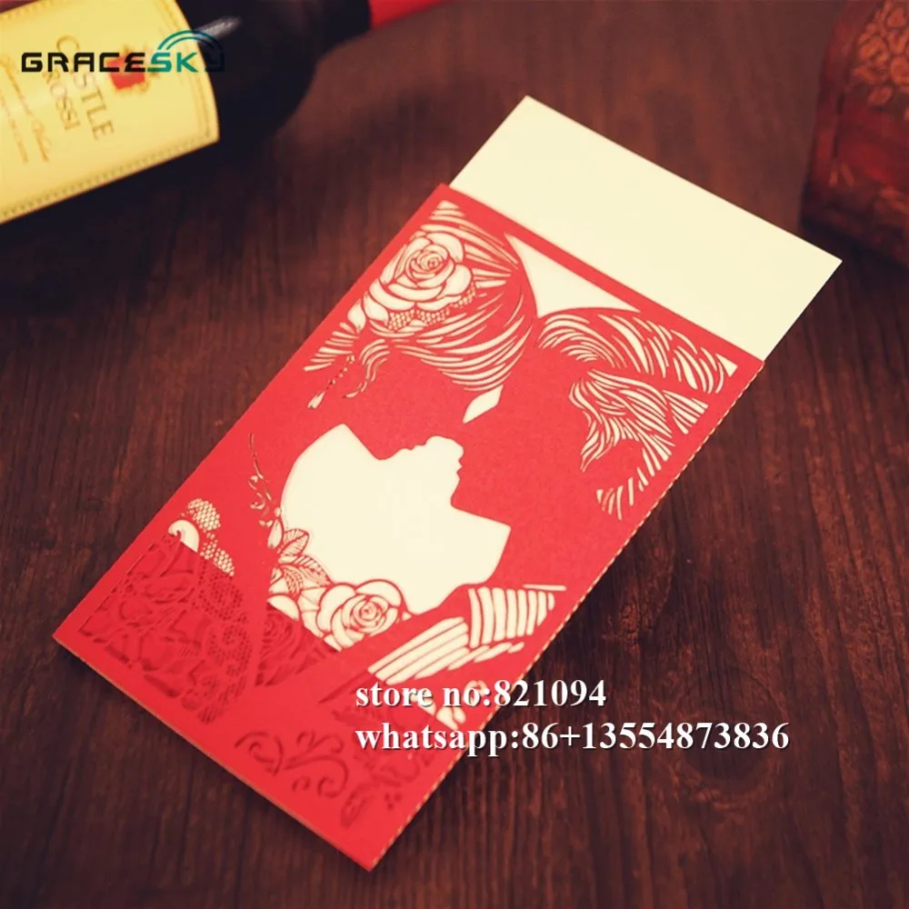 30pcs free shipping Laser cutting new Bride Groom pocket design wedding invitations cards with inner paper for party decoration