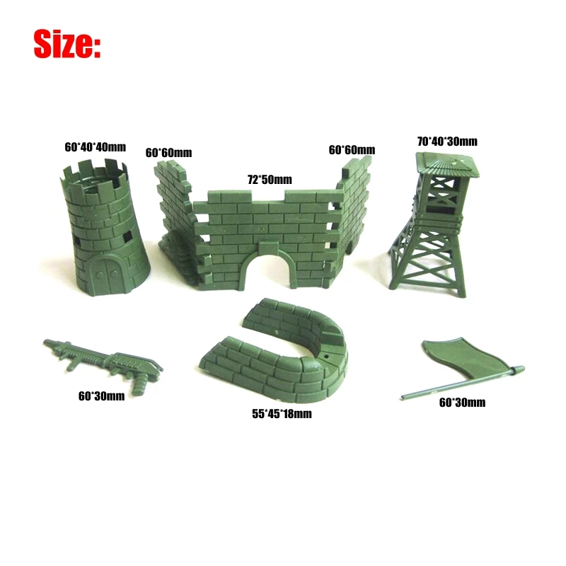 8pcs/set Sandbox Military Model Toys Home Decor Figurines Miniatures City Wall Roadblock Flag Gun Scene Assembly Models