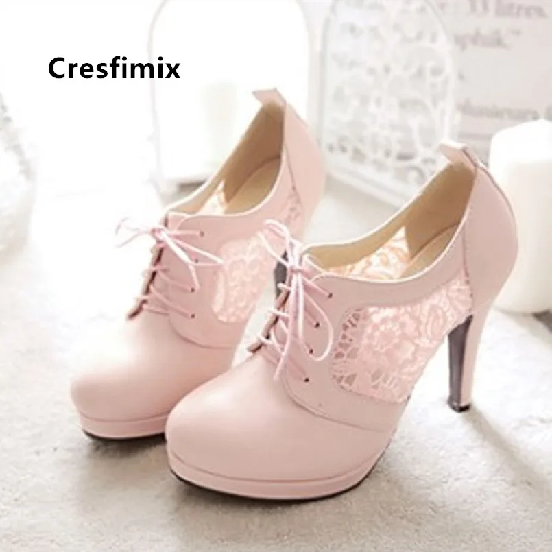 Cresfimix women fashion sweet pink spring high quality high heel shoes female casual mesh breathable boots autumn boots a5460