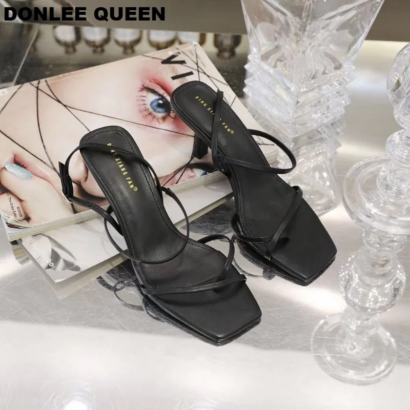 2021 New Brand Ankle Strap Sandals Women Fashion Thin High Heels Party Dress Shoes Narrow Band Casual Flip Flops Sandalias Mujer