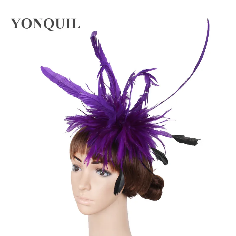 Elegant Gril Featherหมวกยุ้ยFascinators Millineryงานแต่งงานอุปกรณ์เสริมผมCharmingสีม่วงMulticolors Super SYF41