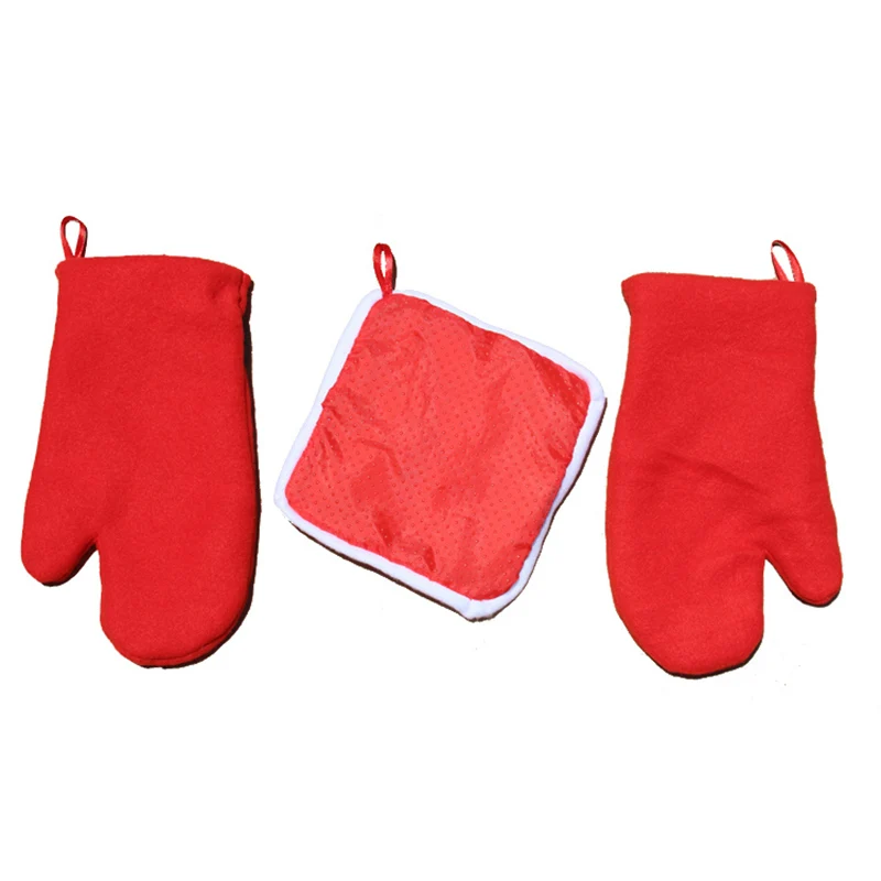 3pcs/Set Christmas Microwave Oven Gloves Heat Pad Christmas Ornament Kitchen Home Decoration Microwave Oven Dedicated Tools