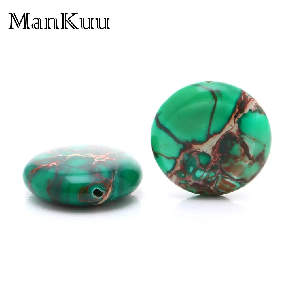 ManKuu 6mm/18mm/25mm Flat Round Green Sea Sediment Jaspers Imperial Natural Stone Beads For Handmade DIY Jewelry Making 5pcs/Lot