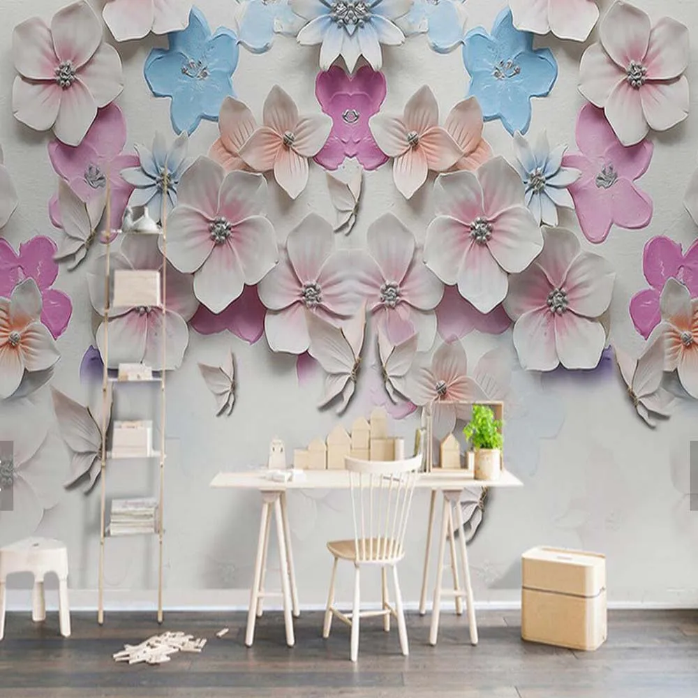 

Embossed Peach Blossom Flower Murals Photo Wall Mural Wallpaper Home Decor papier peint 3d Wall Papers Living Room Custom Size