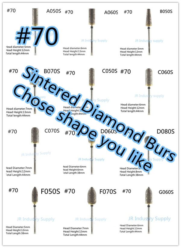 

10pcs 2.35mm shank #70 Sintered diamond burs Please remark the number when you order