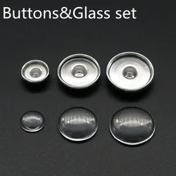 Hot sale 50pcs alloy snap buttons+50pcs glass cabochon Set 3Size 12mm-18mm-20mm for make print snap buttons wholesale