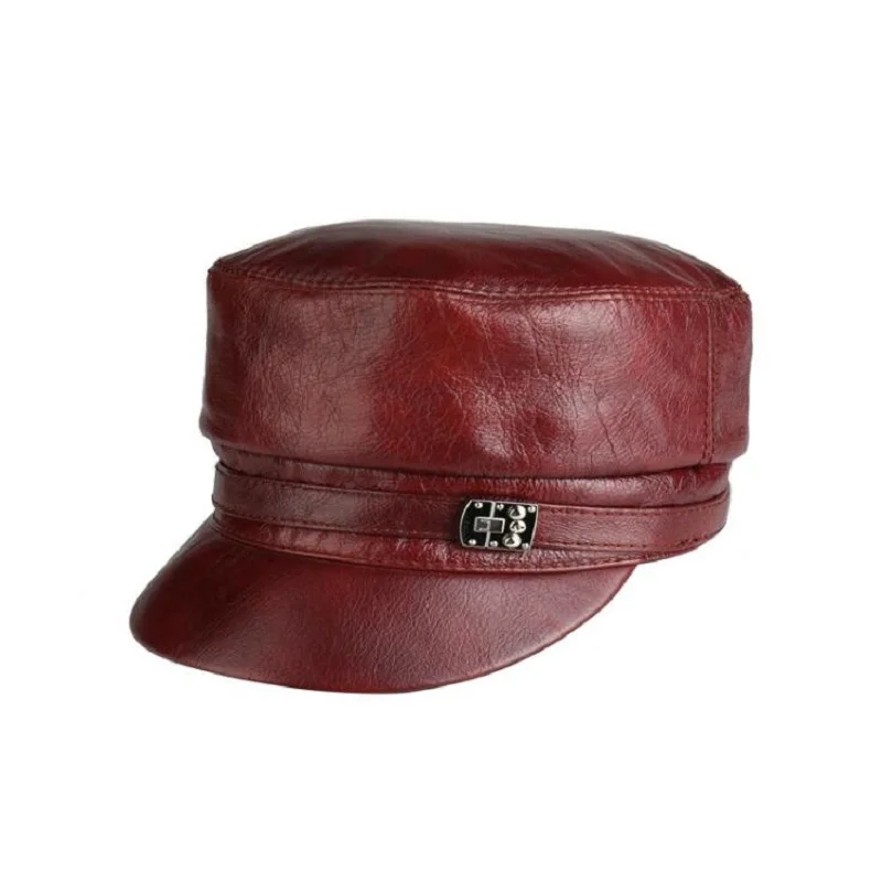 

Genuine Leather Visor Hat Lovers Winter Korean Version Cowhide Cap Student Flat Top Navy Men and Women Fashionable Hats H6955