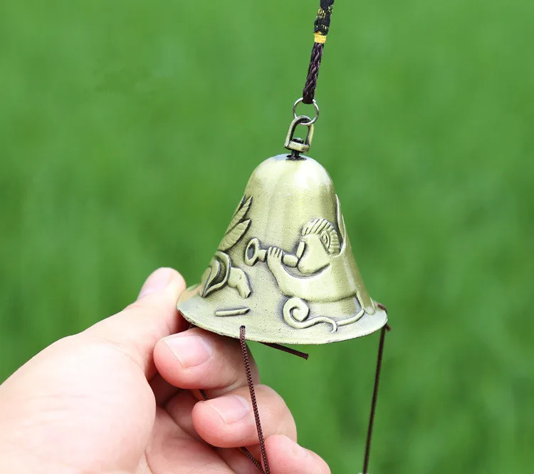 Free Shipping Antique Amazing 6 Copper Alloy Bells Antirust Angle Picture Wind Chimes  Pendants Outdoor Indoor Home Decor Sound