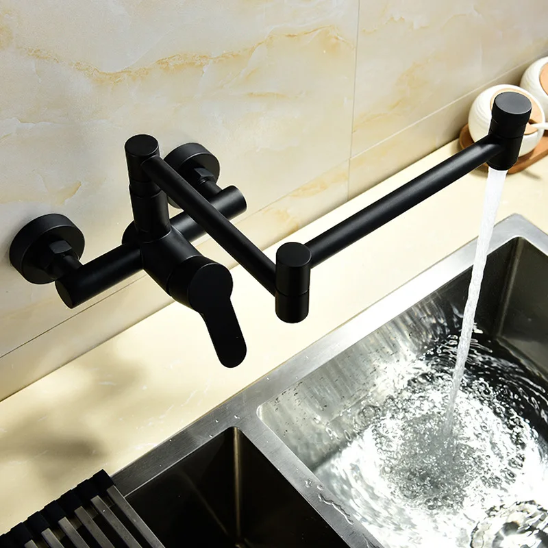 Black plated brass kitchen faucet wall mounted Foldable and Rotatable Cold and hot mixer sink faucet