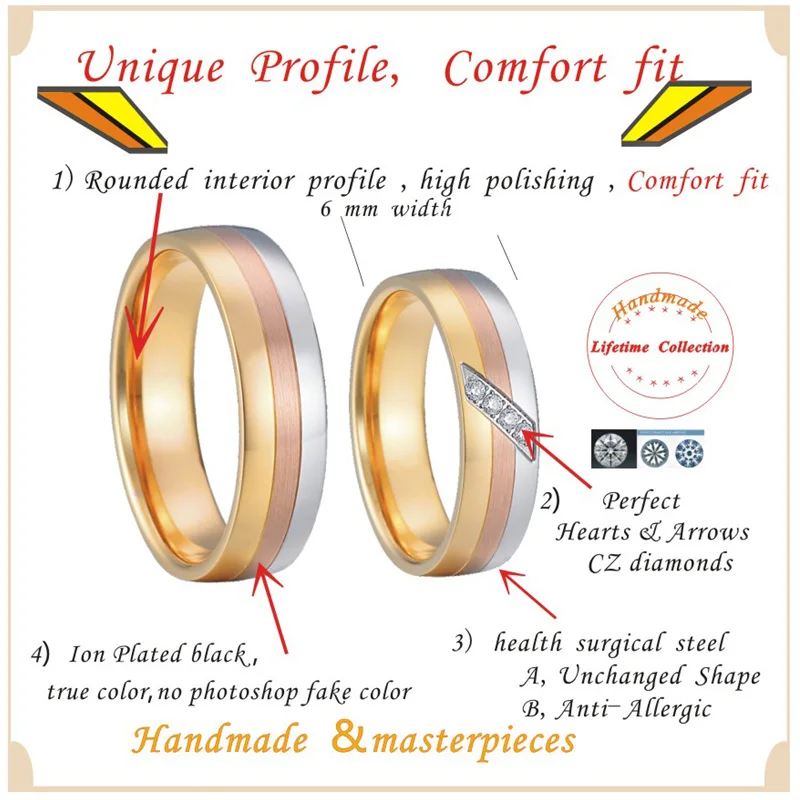 Anillos de boda de promesa de alianzas de matrimonio clásicas para parejas, hombres y mujeres, joyería de acero inoxidable de titanio, Color rosa