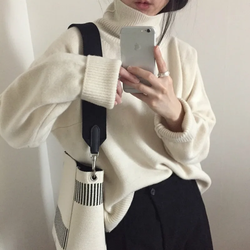 Women Autumn Winter cashmere Turtleneck white Sweater Knitted Pullovers  long sleeve Elegant jumper Plus Size