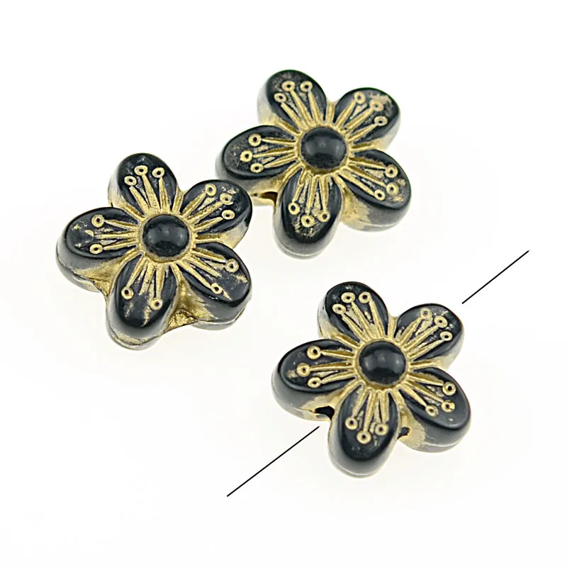 Miasol 60 Pcs 16*8 MM Vintage Plating Acrylic Antique Design Stripe Flower Spacers Charm Beads For Diy Bracelet Jewelry Making