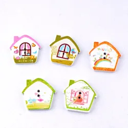 Free Shipping Retail 10Pcs Mixed 2 HolesLovely house Cute cartoon buttons Wood Sewing Buttons Scrapbooking 25x26mm