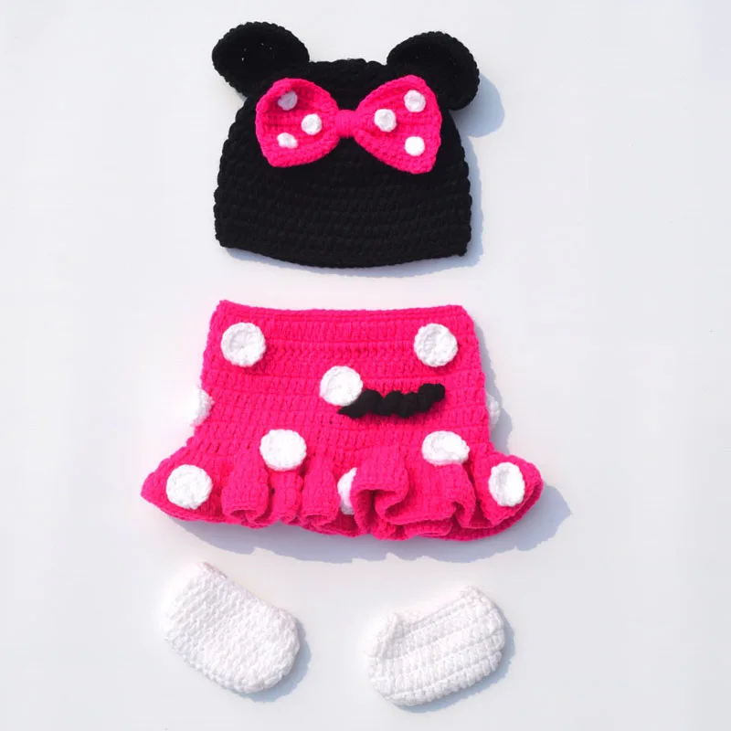 Newborn Minnie Crochet Outfit Baby Knitted Beanie & Skirts Set Toddler Photography Props Baby Girl Gift H283